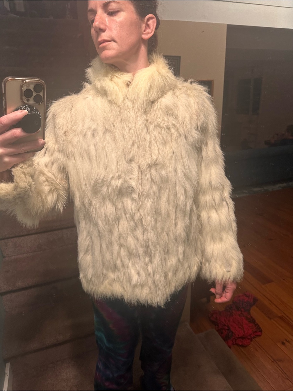 Vintage Cream Rabbit Fur Jacket - Satin Lining - Picture 2 of 6